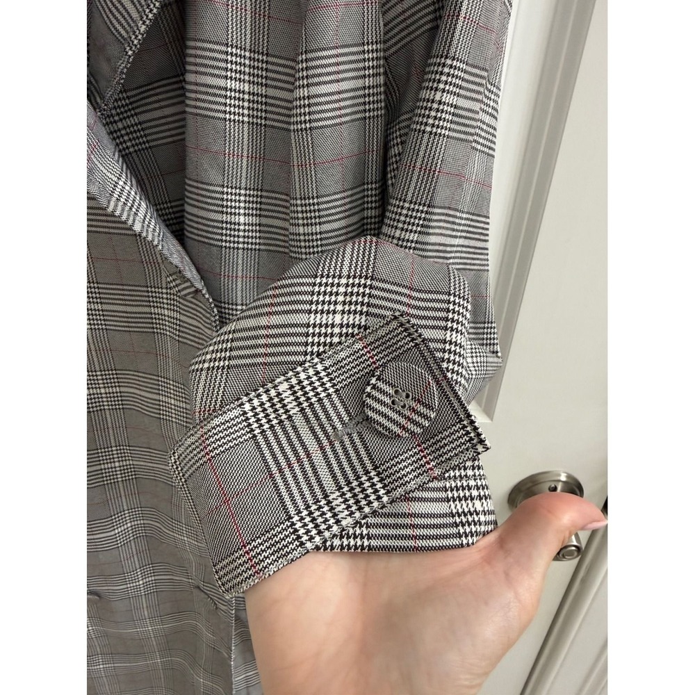 Forever 21 Grey Plaid Double Breasted Trench Coat Jacket Small Glen Check Grey - Picture 4 of 6
